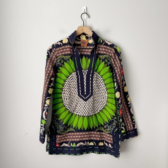 Tory Burch Green and Navy Tunic - Picture 1 of 4